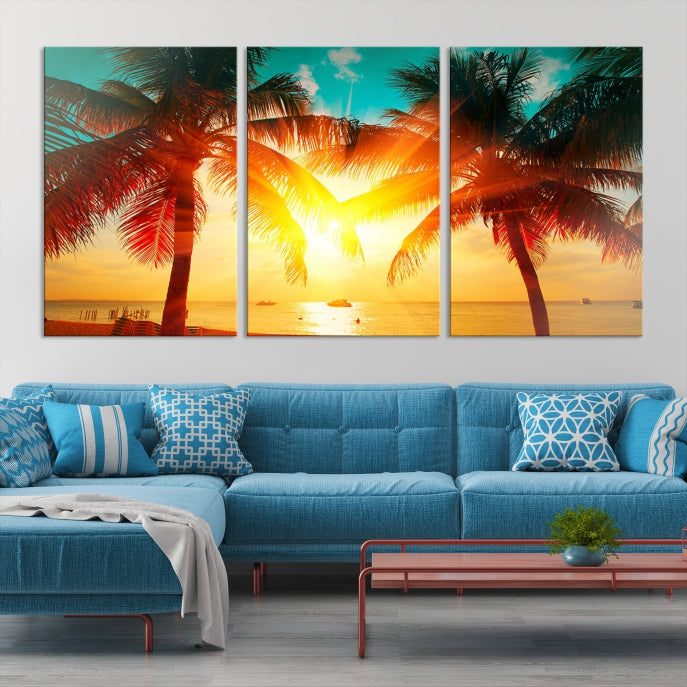 Large Wall Art Sunset on Tropical Beach Canvas Print