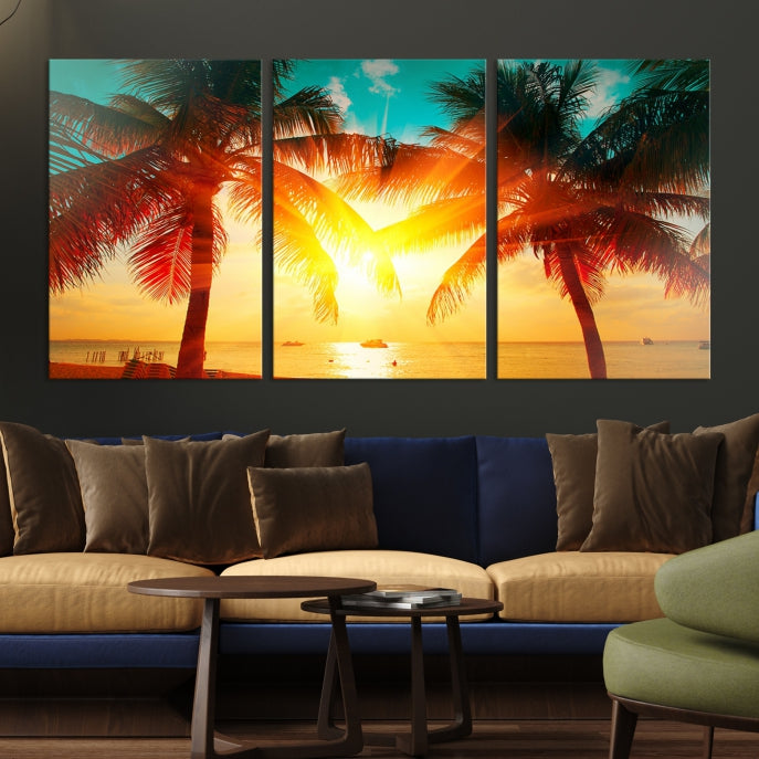 Large Wall Art Sunset on Tropical Beach Canvas Print