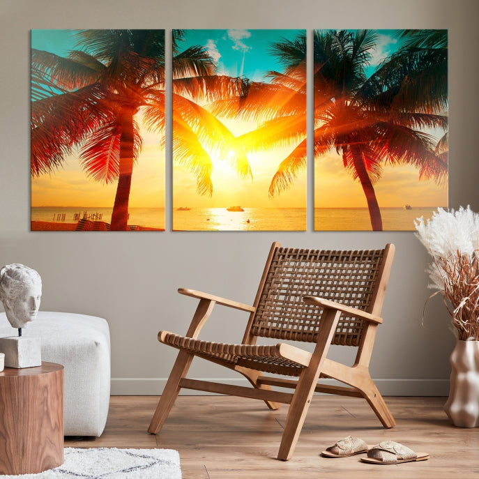 Large Wall Art Sunset on Tropical Beach Canvas Print