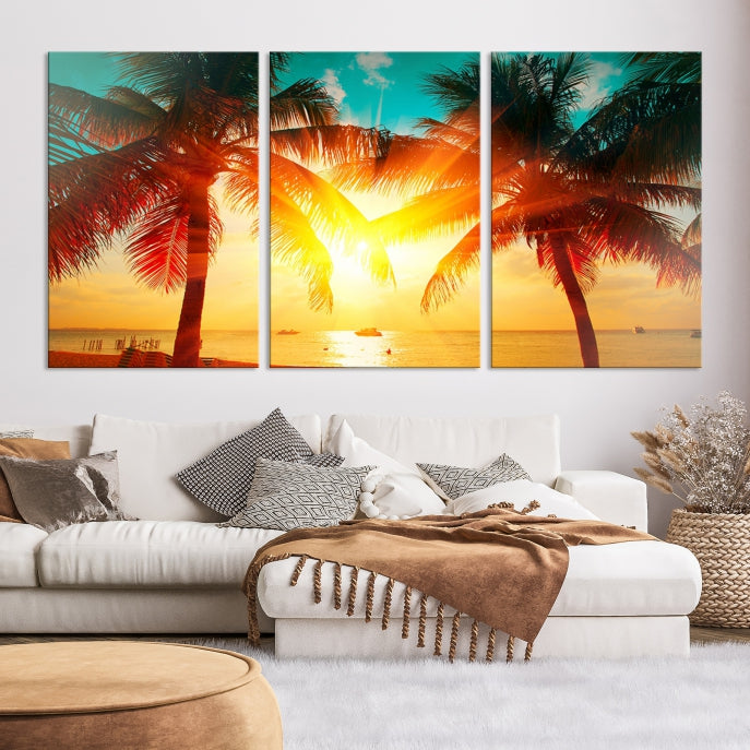 Large Wall Art Sunset on Tropical Beach Canvas Print