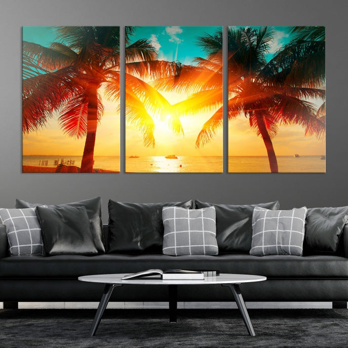 Large Wall Art Sunset on Tropical Beach Canvas Print