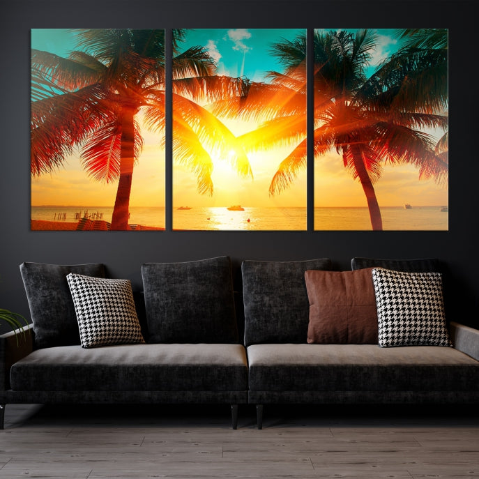 Large Wall Art Sunset on Tropical Beach Canvas Print