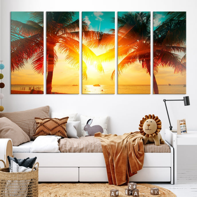 Large Wall Art Sunset on Tropical Beach Canvas Print