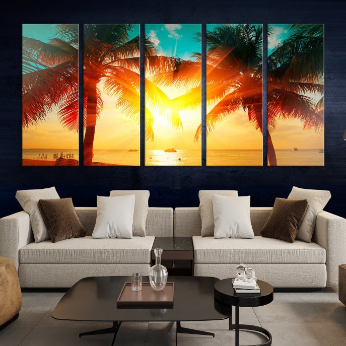 Large Wall Art Sunset on Tropical Beach Canvas Print