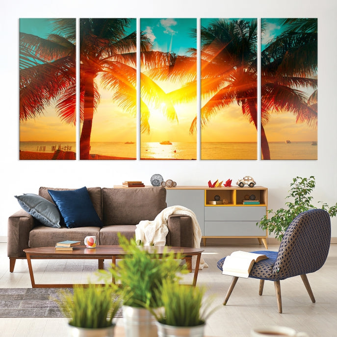 Large Wall Art Sunset on Tropical Beach Canvas Print