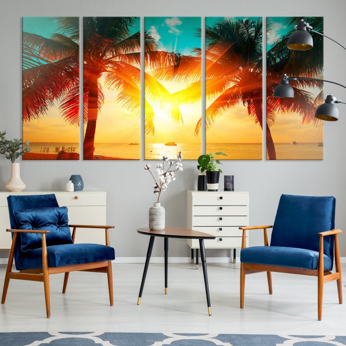 Large Wall Art Sunset on Tropical Beach Canvas Print