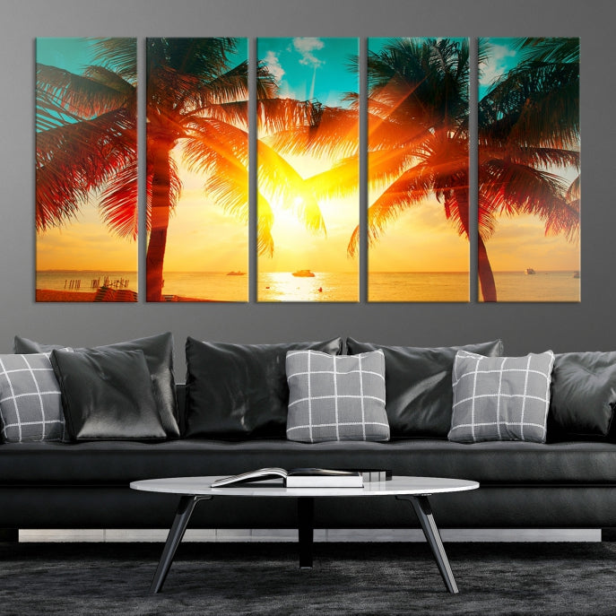 Large Wall Art Sunset on Tropical Beach Canvas Print