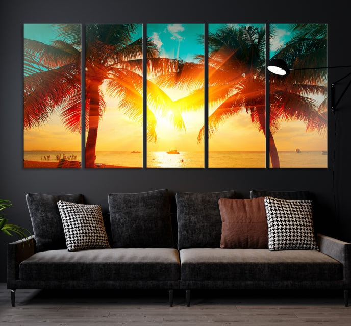 Large Wall Art Sunset on Tropical Beach Canvas Print