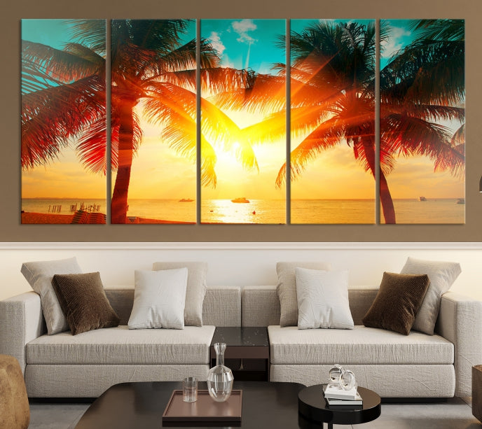 Large Wall Art Sunset on Tropical Beach Canvas Print