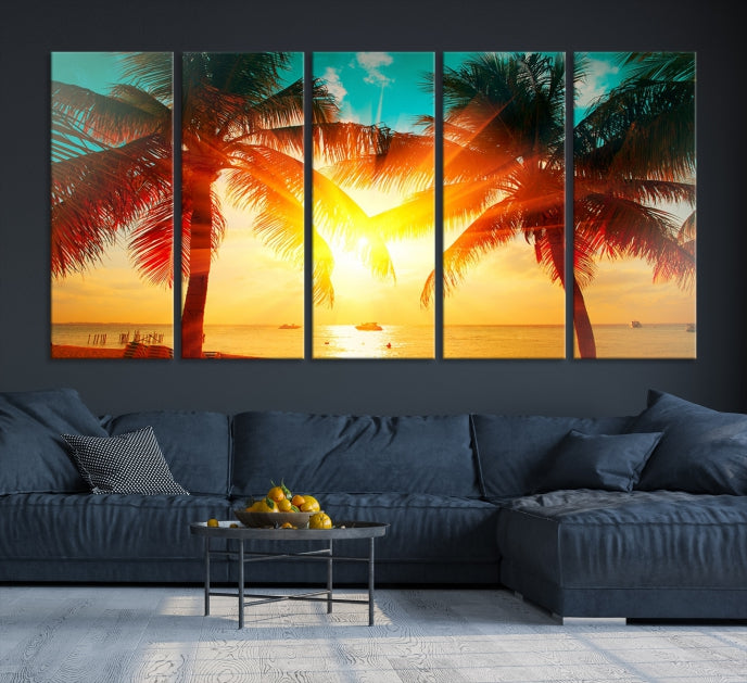 Large Wall Art Sunset on Tropical Beach Canvas Print