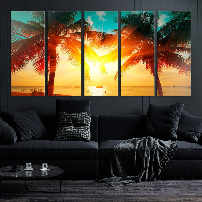 Large Wall Art Sunset on Tropical Beach Canvas Print