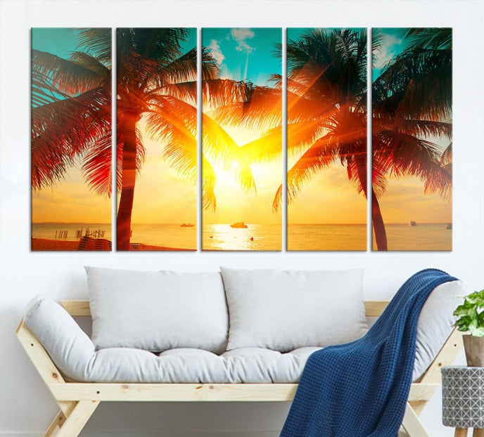 Large Wall Art Sunset on Tropical Beach Canvas Print