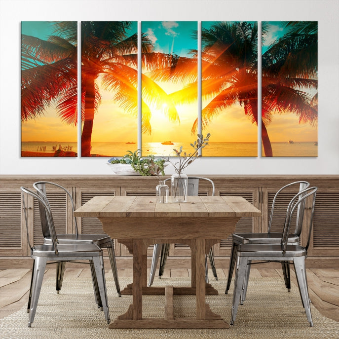 Large Wall Art Sunset on Tropical Beach Canvas Print