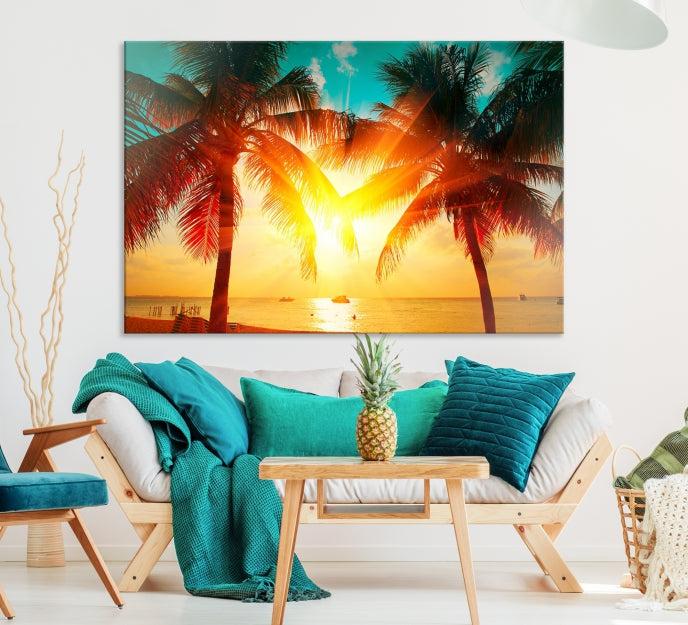 Large Wall Art Sunset on Tropical Beach Canvas Print