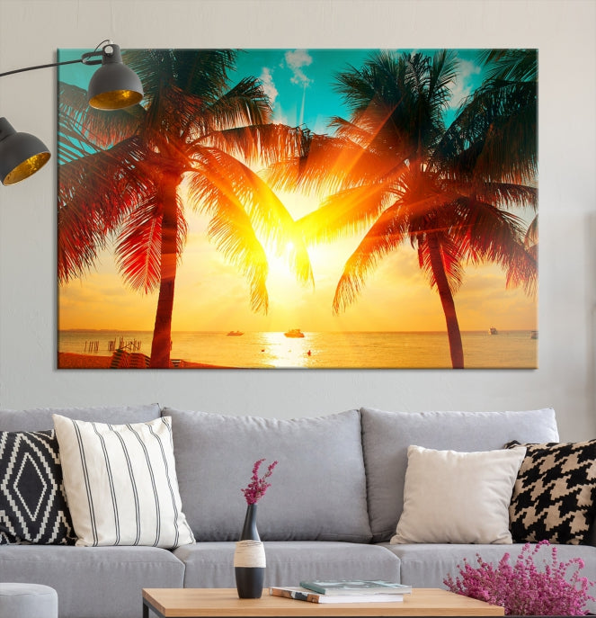 Large Wall Art Sunset on Tropical Beach Canvas Print