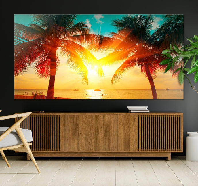 Large Wall Art Sunset on Tropical Beach Canvas Print