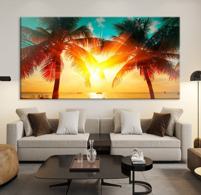 Large Wall Art Sunset on Tropical Beach Canvas Print