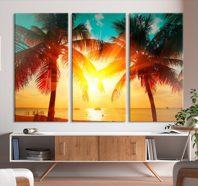 Large Wall Art Sunset on Tropical Beach Canvas Print