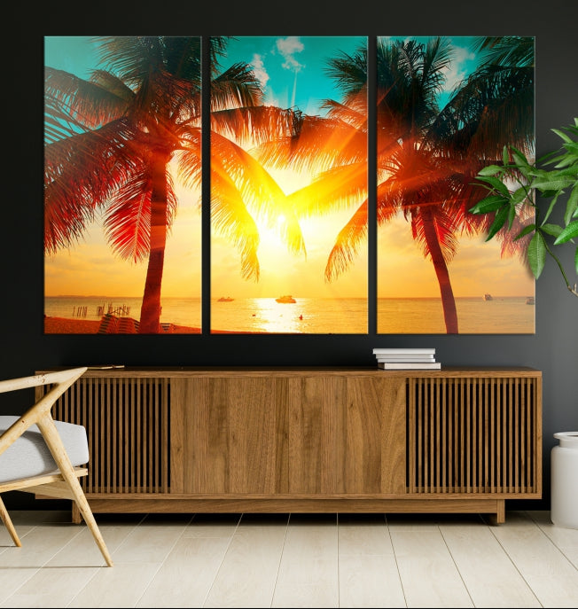 Large Wall Art Sunset on Tropical Beach Canvas Print