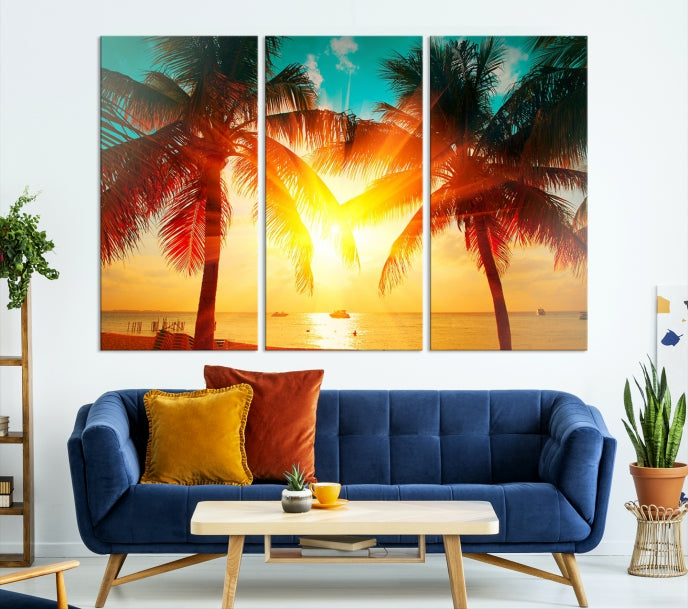 Large Wall Art Sunset on Tropical Beach Canvas Print