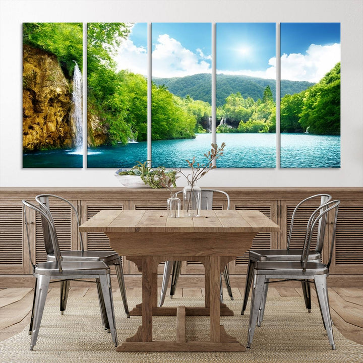 Large Wall Art Waterfall Canvas PrintBig Waterfalls in Forest with Mountain View