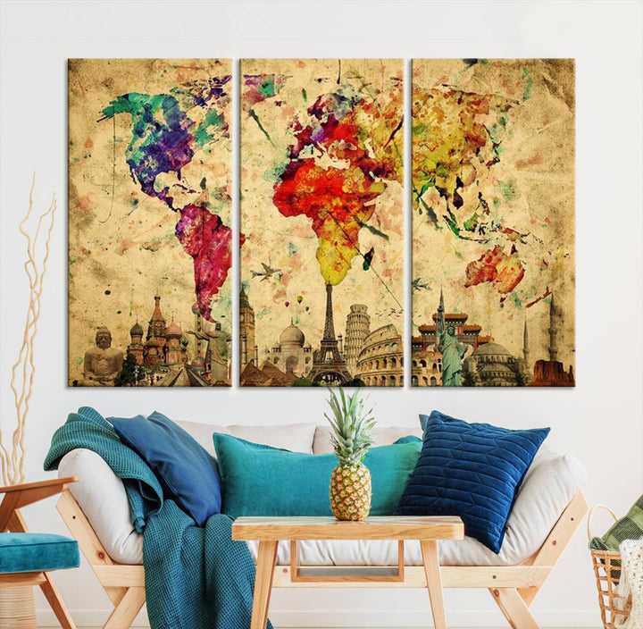 Large Wall Art World Map Canvas Print