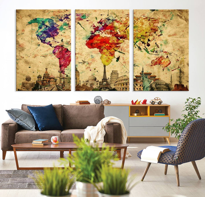 Large Wall Art World Map Canvas Print