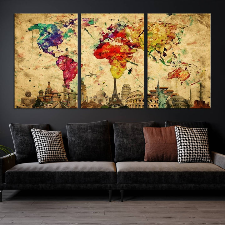 Large Wall Art World Map Canvas Print