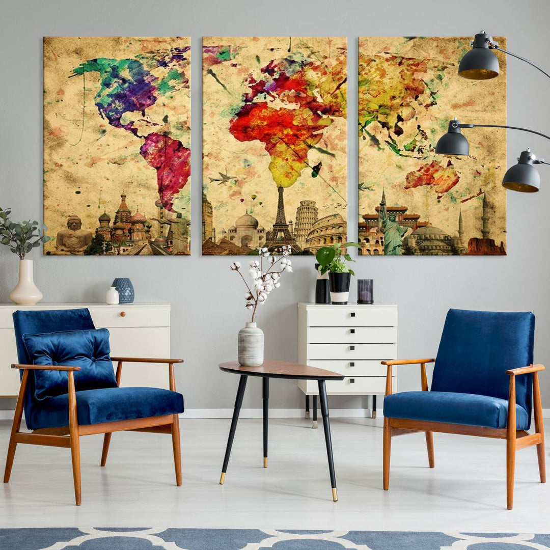 Large Wall Art World Map Canvas Print