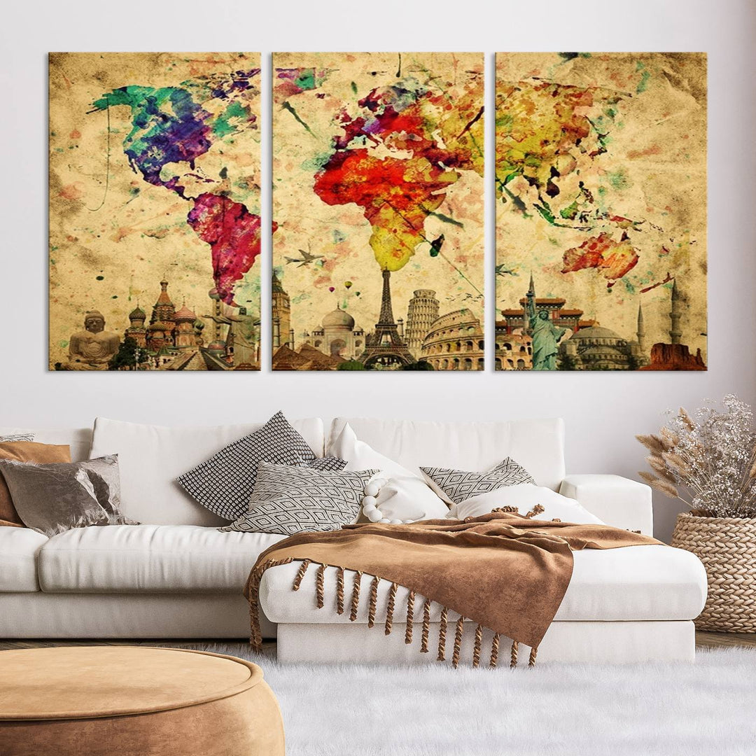 Large Wall Art World Map Canvas Print