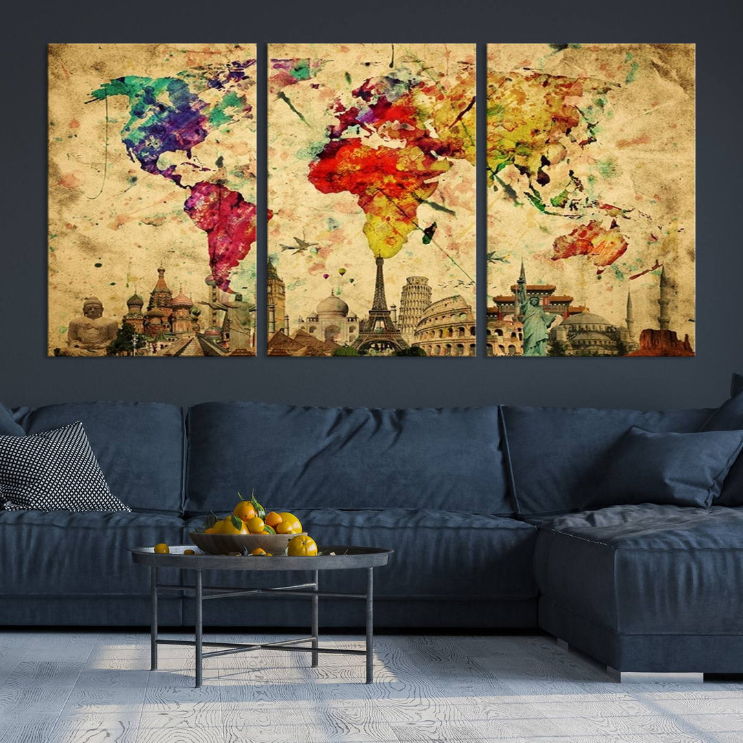 Large Wall Art World Map Canvas Print