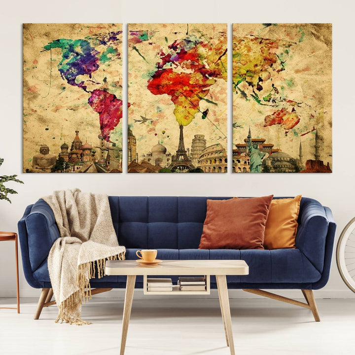 Large Wall Art World Map Canvas Print