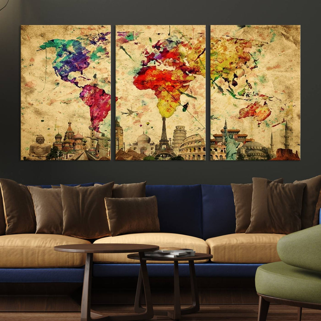 Large Wall Art World Map Canvas Print