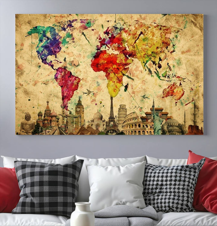 Large Wall Art World Map Canvas Print