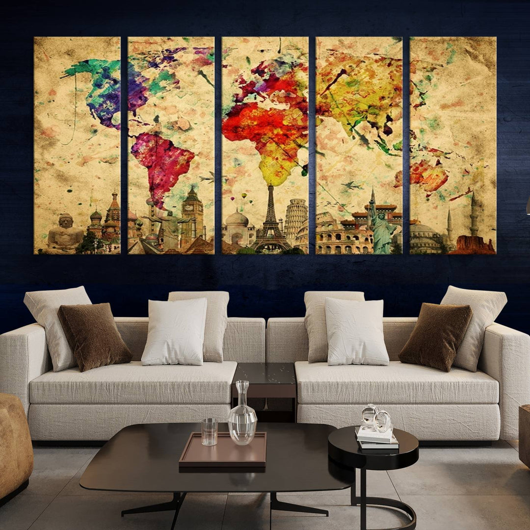 Large Wall Art World Map Canvas Print