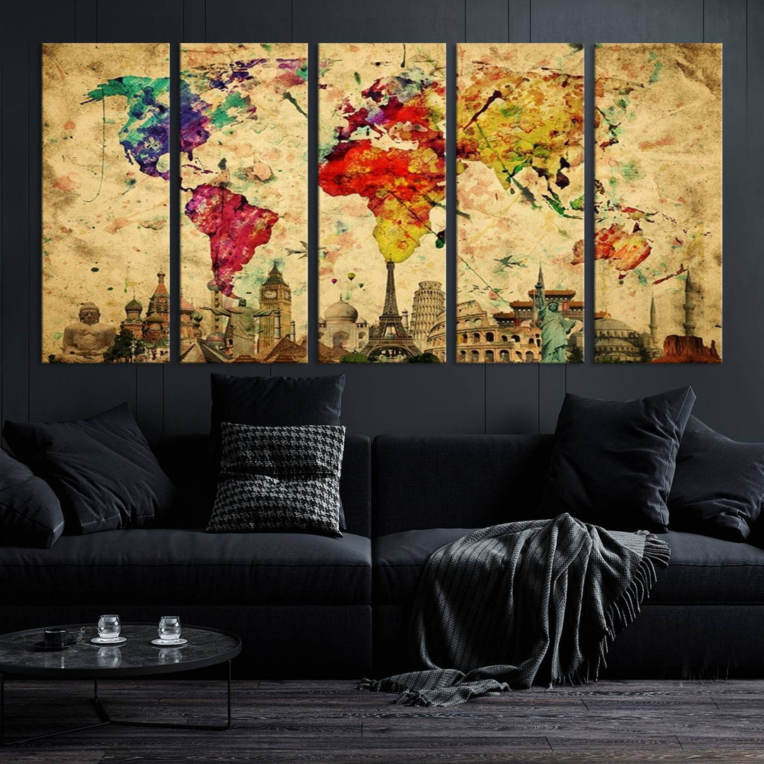 Large Wall Art World Map Canvas Print