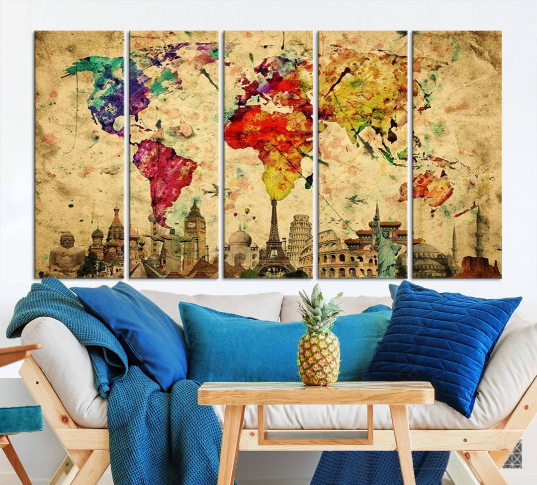 Large Wall Art World Map Canvas Print