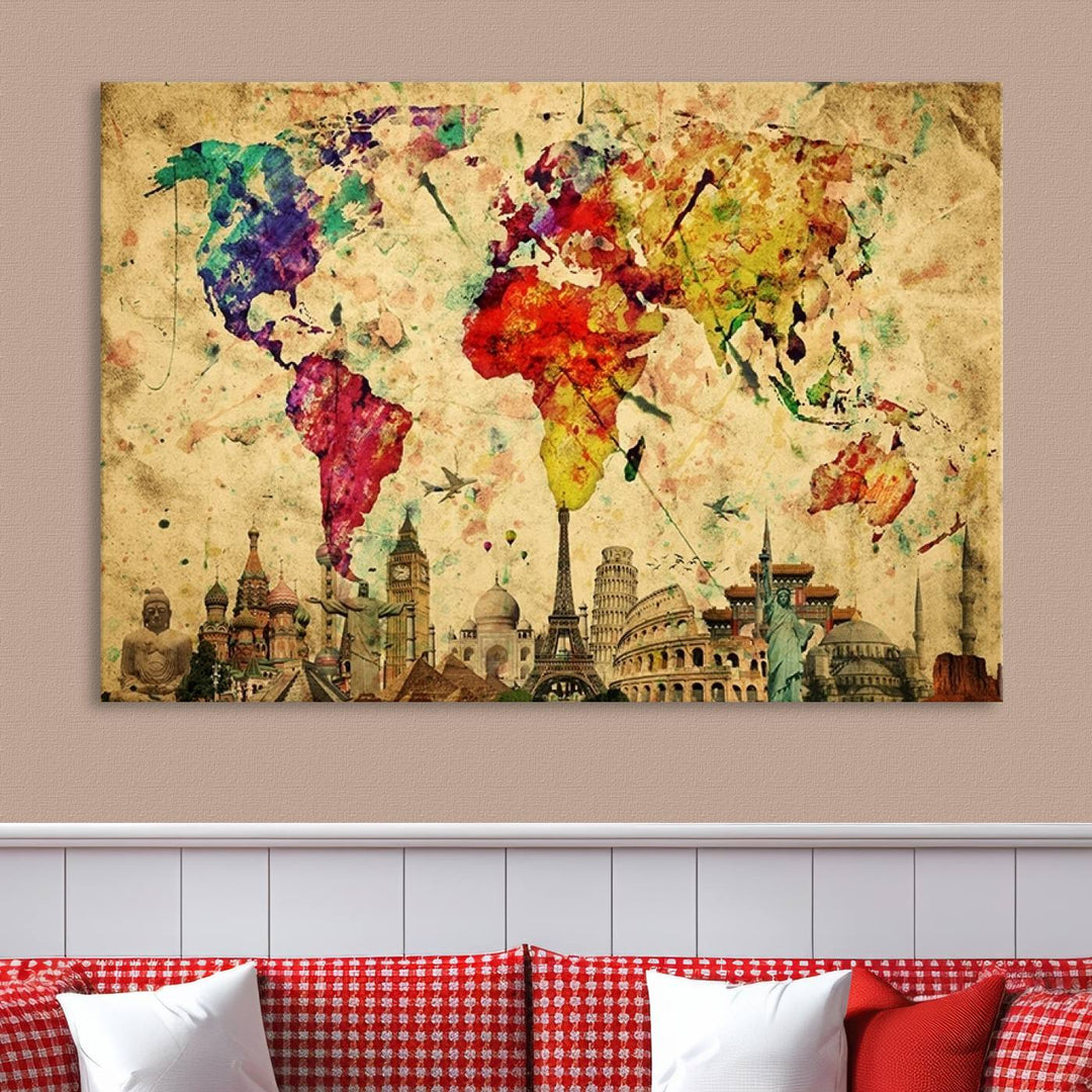 Large Wall Art World Map Canvas Print