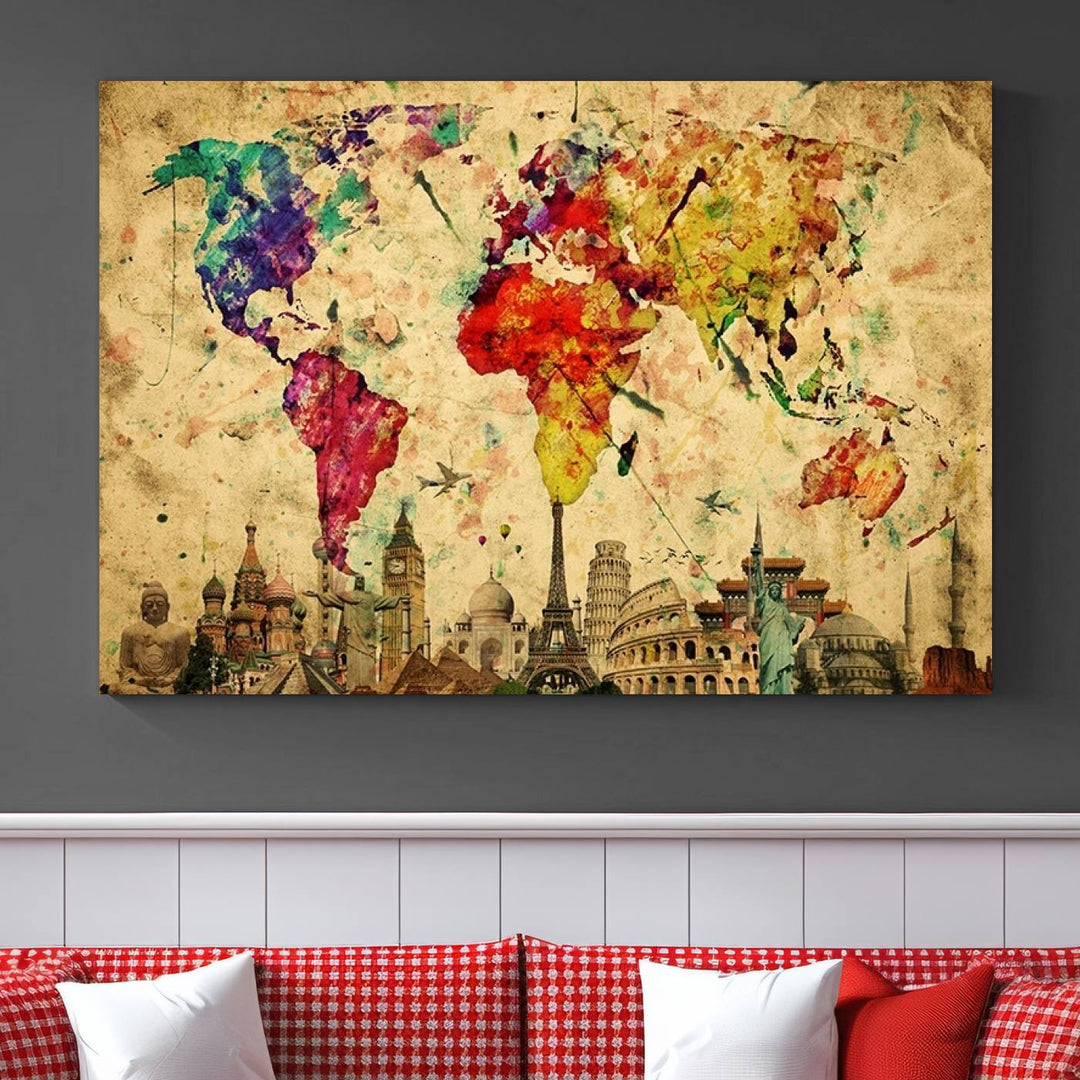 Large Wall Art World Map Canvas Print