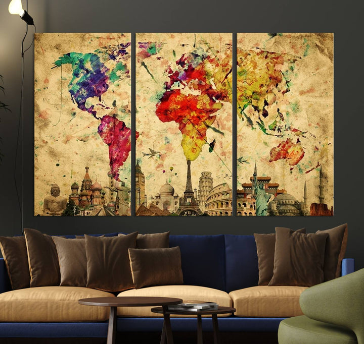 Large Wall Art World Map Canvas Print