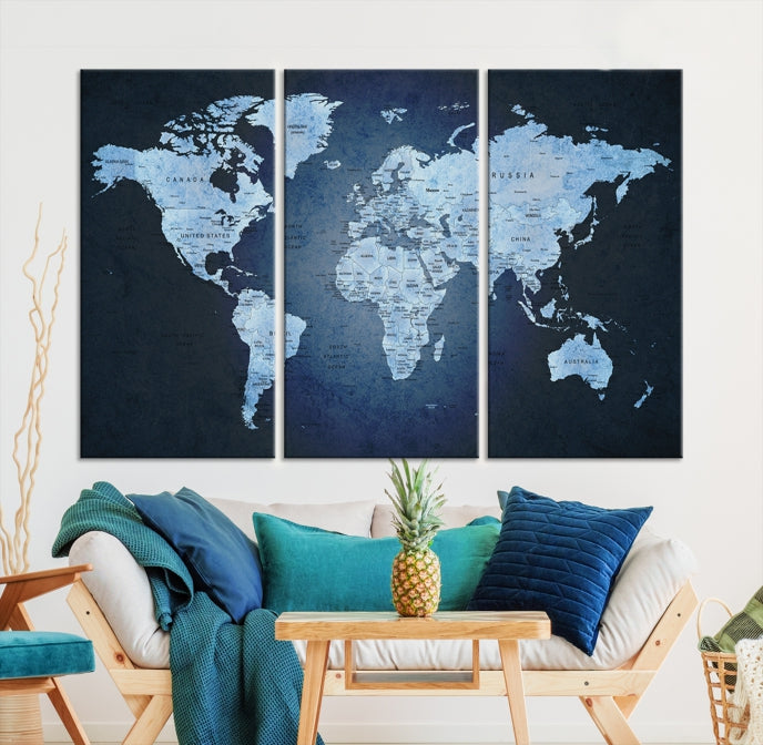 Large Wall Art World Map Push Pin Canvas Print