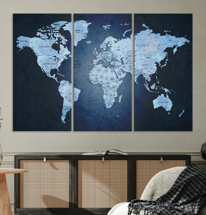 Large Wall Art World Map Push Pin Canvas Print