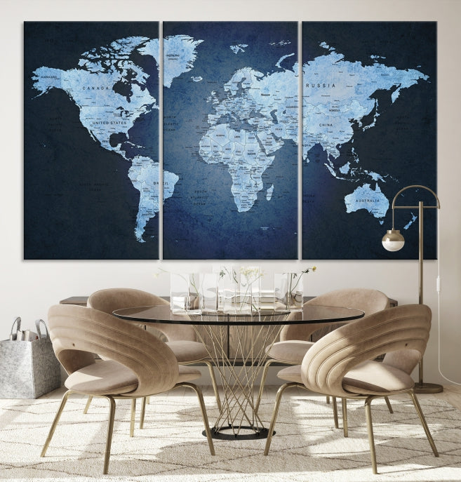 Large Wall Art World Map Push Pin Canvas Print