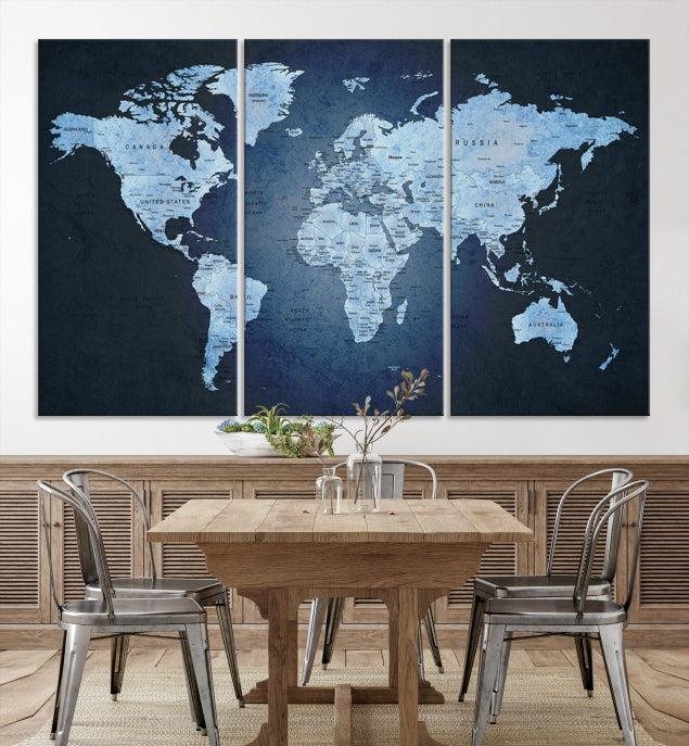 Large Wall Art World Map Push Pin Canvas Print