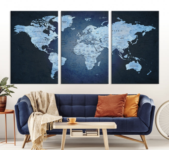 Large Wall Art World Map Push Pin Canvas Print