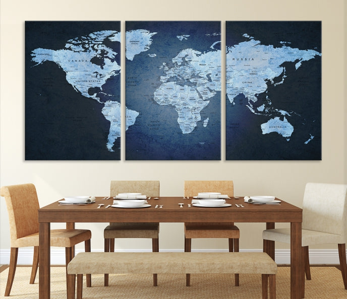 Large Wall Art World Map Push Pin Canvas Print