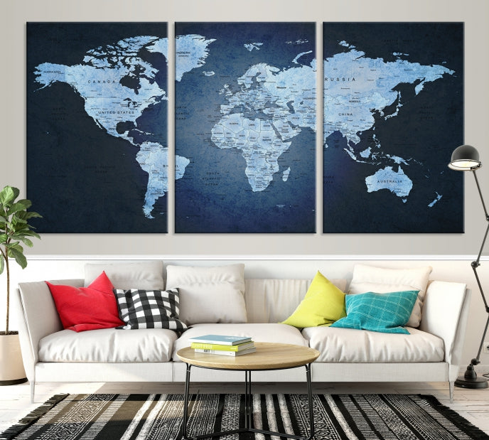 Large Wall Art World Map Push Pin Canvas Print