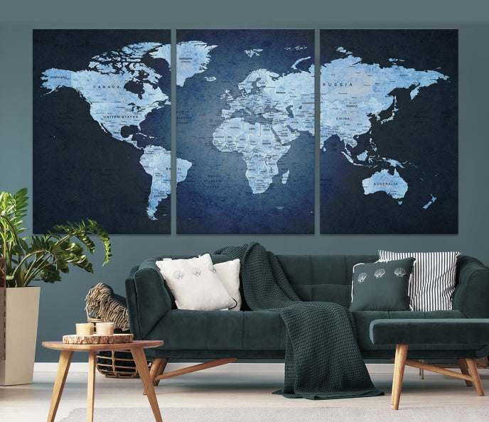 Large Wall Art World Map Push Pin Canvas Print