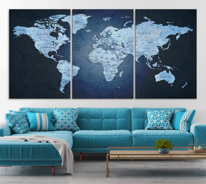 Large Wall Art World Map Push Pin Canvas Print