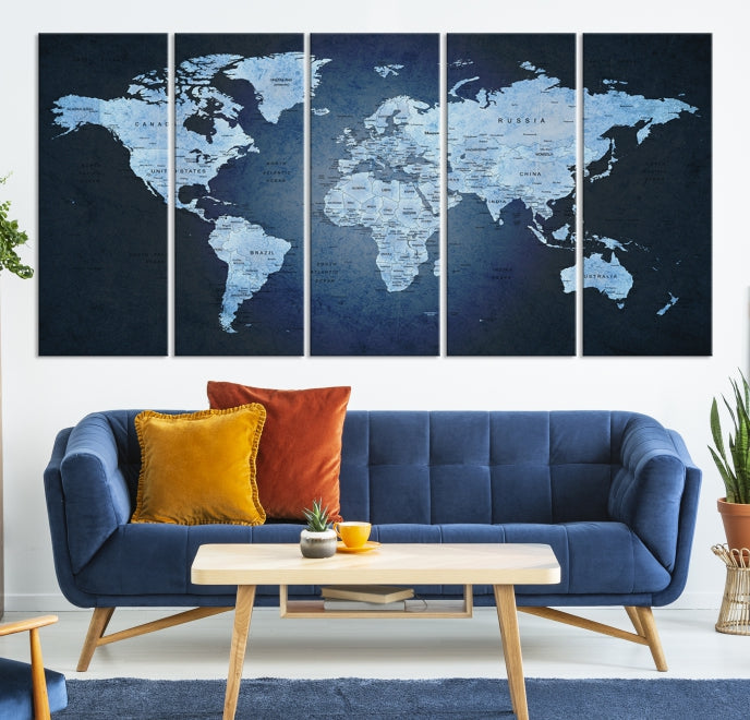 Large Wall Art World Map Push Pin Canvas Print